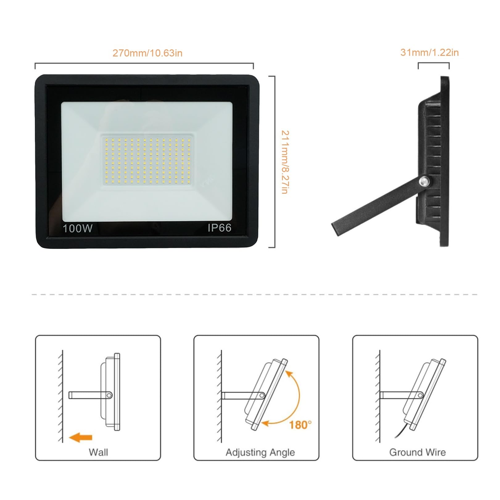 LED Flutlicht 10W 20W 30W 50W 100W Hohe Helligkeit IP66 wasserdichte Außen Beleuchtung LED Scheinwerfer Wand Flutlicht(100w)
