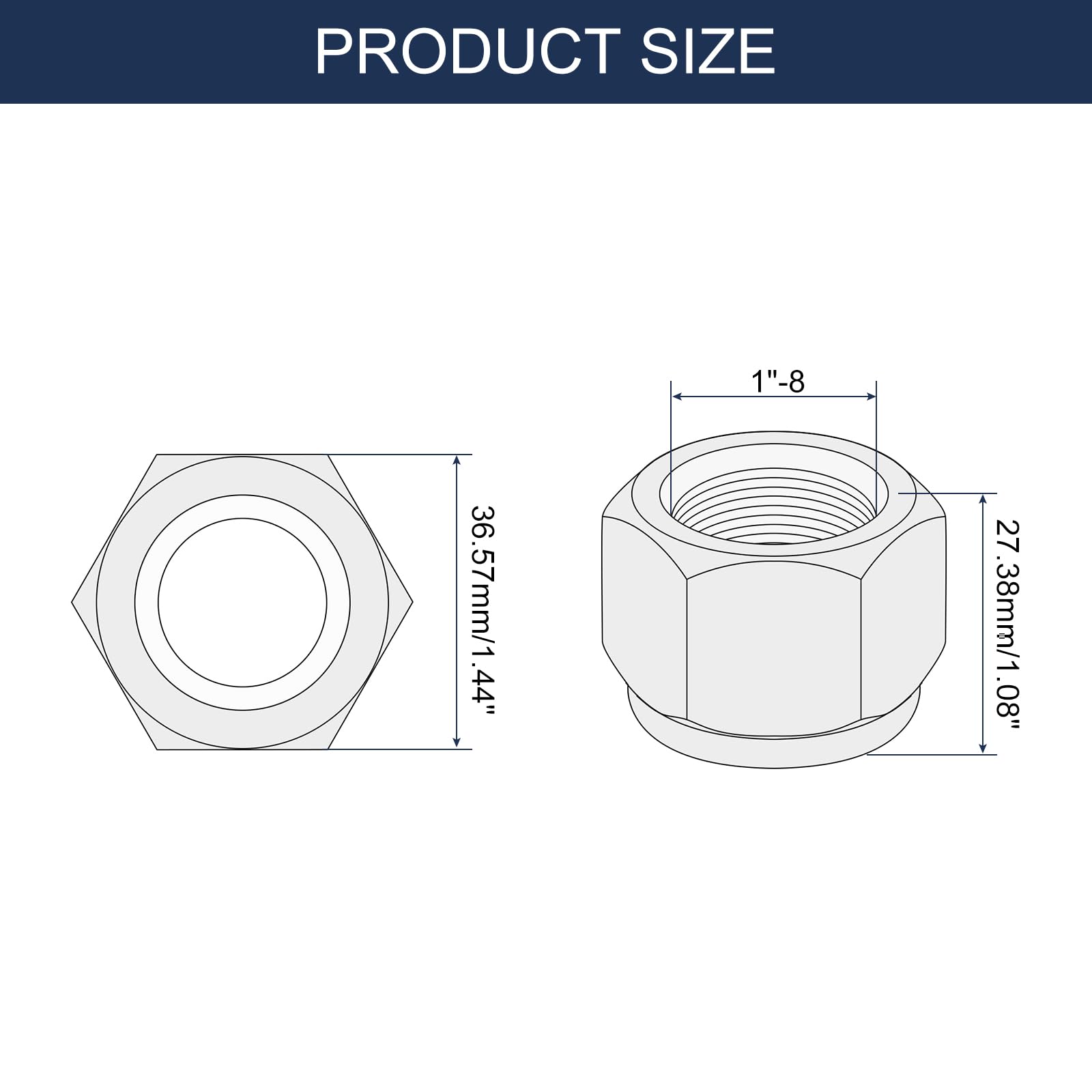 QUARKZMAN 50Pcsess Tuerca Seguridad Acero Blanco Y Blanco | Con Insertos Nylon, Con Insertos Nylon 1"-8, Fijadores Industriales