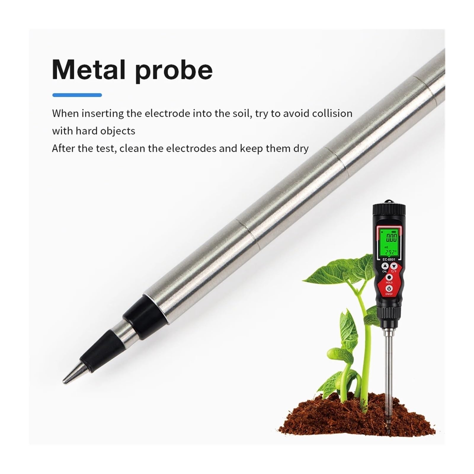 Testeur de Sol Haute précision 0,00-10,00 mS/cm EC Meter LCD numérique EC/Temp 2 en 1 Détecteur ATC Détection température for Jardin et Ferme Jardinage, Agriculture