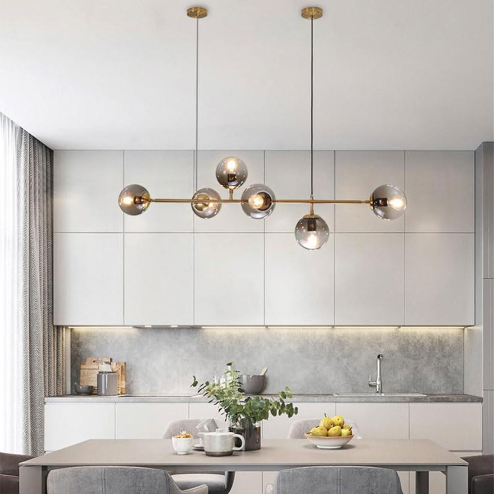 6 luci E27 Lampadario moderno Nord Europa Lampadario a sfera in vetro Industriale 51 pollici Lampada a sospensione a soffitto per soggiorno Sala da pranzo Decorazione artistica Ristorante