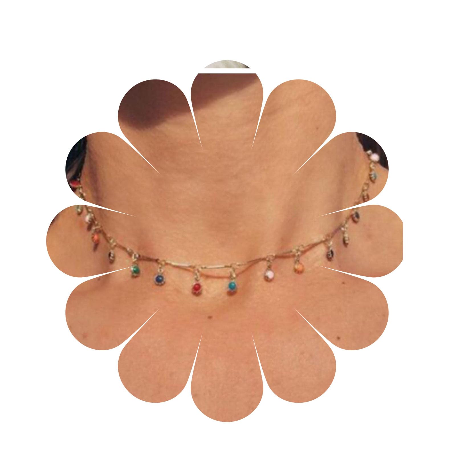 YheakneBoho Collar De Cristal Del Arco Iris Gargantilla Múltiples Cz Cristal Cuelgan Collar De Gargantilla De Gemas De Colores Playa Collar De Cuentas Del Arco Iris De La Joyería De La Cadena Para