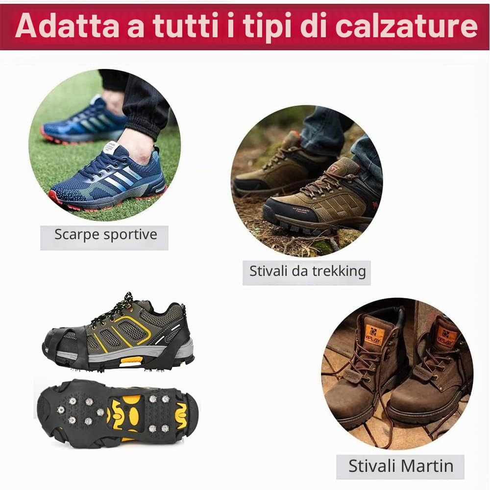 GT10 Leggero Ice Tacchetti,Ramponi da Ghiaccio Antiscivolo, in Acciaio Inossidabile per Scarponi Scarpe Winter Outdoor ​Camping Neve Pesca Caccia Camminare