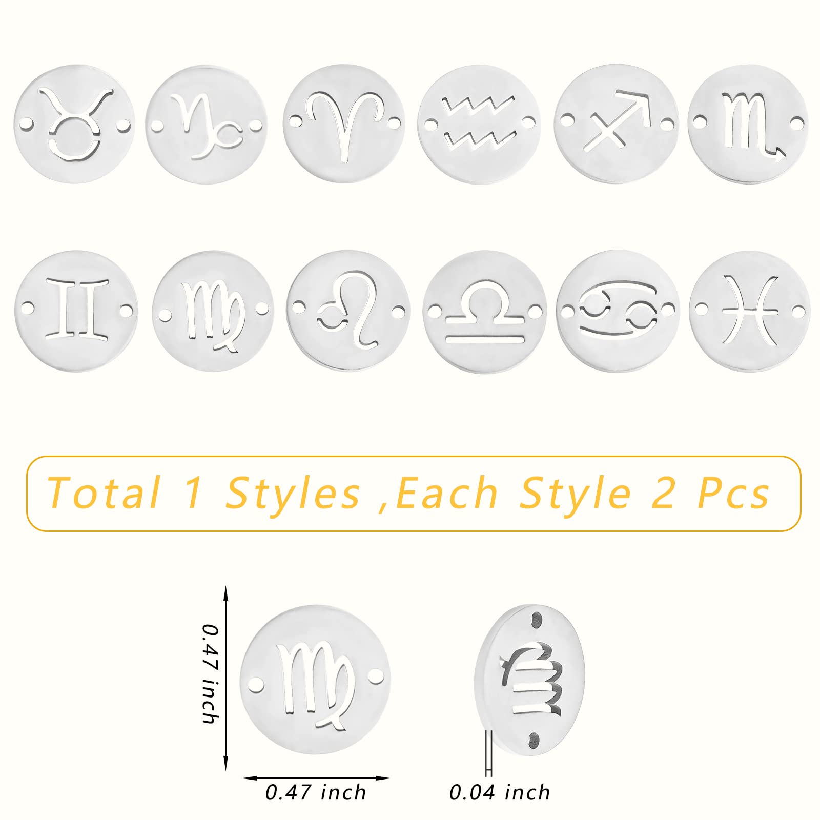 COGCHARGER 24 Pieces 12 Constellations Zodiac Charm Connector Stainless Steel Zodiac Charm Pendant for Jewellery Necklace Earring Making Crafts - Image 2