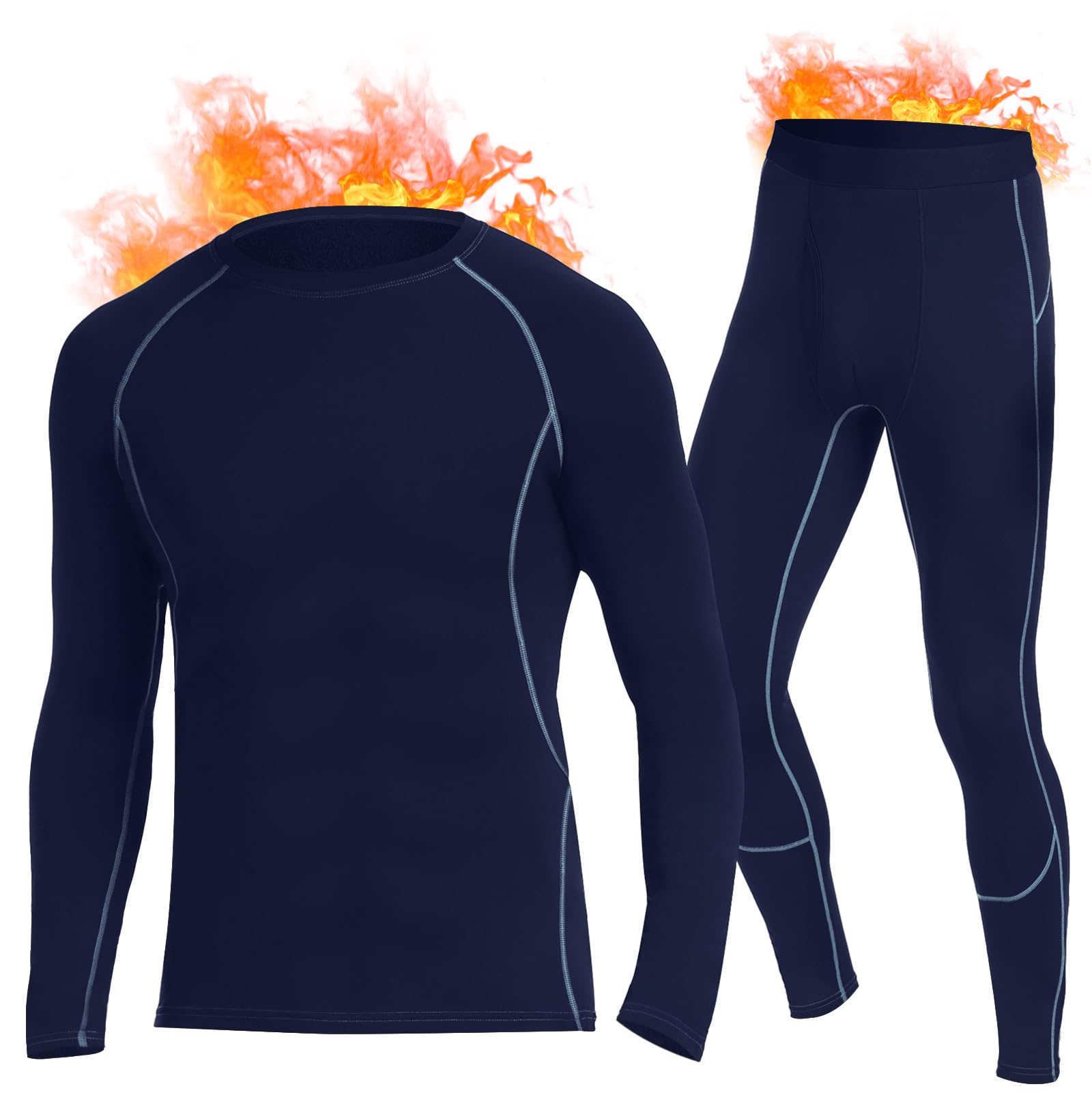 SIMIYA Thermal Underwear Set for Men Long Johns with Fleece Lined Base Layer for Workout Skiing Running Hiking Navy Blue