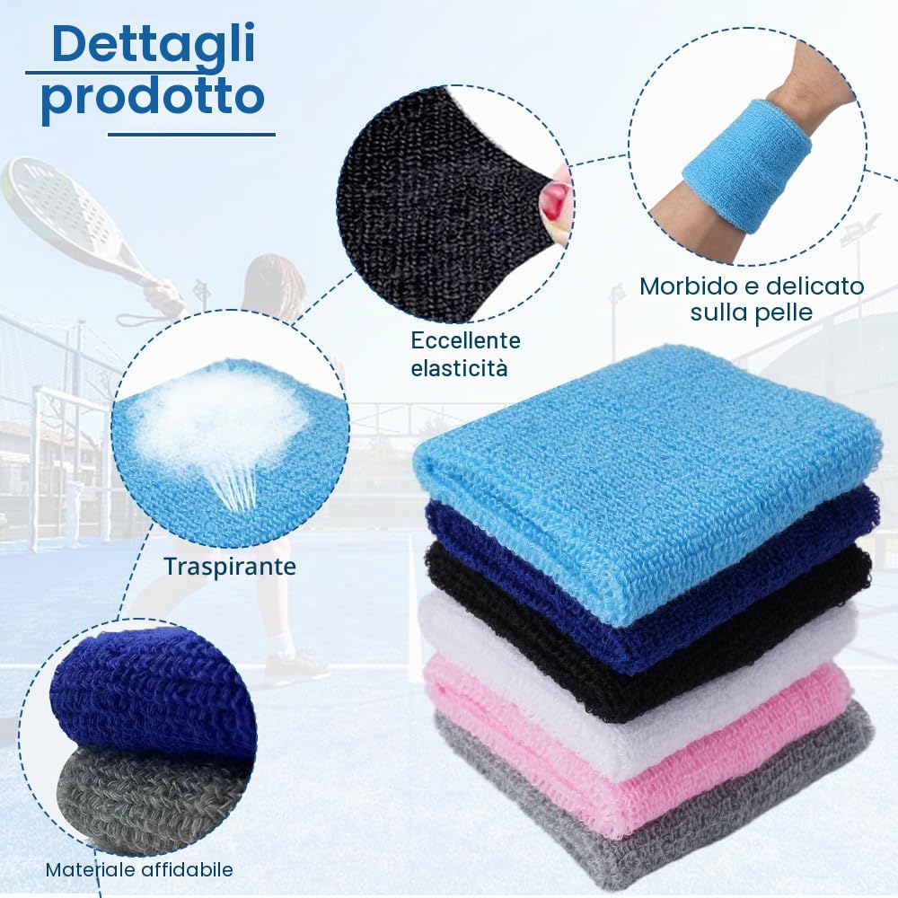 Set di 12 Polsino Sportivo Elastici per Tennis Ginnastica, Calcio, Basket | 3.2 x 3.0 Inch Polsini Tergisudore in Cotone Morbido e Spesso Traspirante Adatto a Ragazzi, Ragazze e Edulti (Colorato)