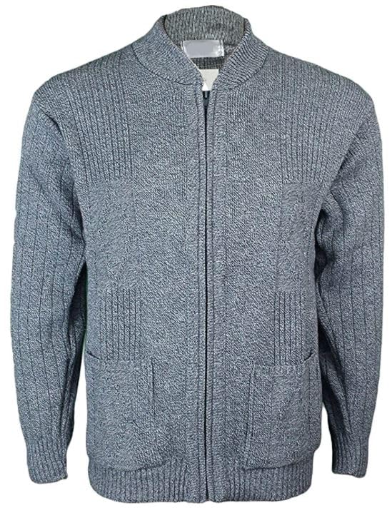 Mens Vintage Classic Style Grandad Zip-up Cardigan Jumper Sweater Knitwear Size S-4XL (UK Alpha M Regular Regular Grey)