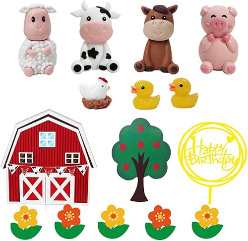 Miniatura 2 de Decoración de pastel de animales de granja con vaca caballo oveja cerdo pato gallina para decoración de animales de granja cumpleaños baby shower