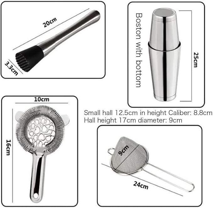 Kit de coctelera de bartender 12 piezas con soporte de acero inoxidable miniatura 3