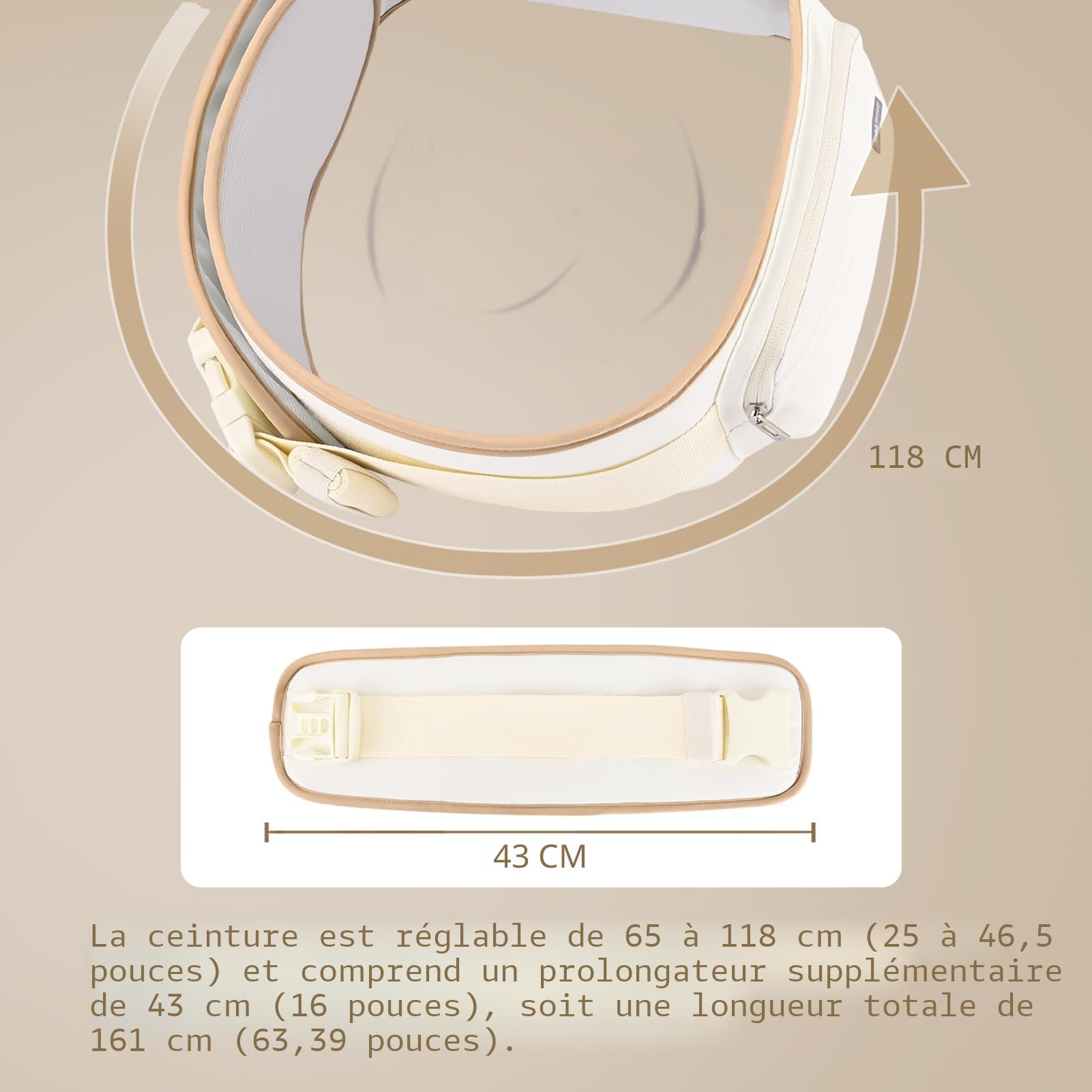 Bebamour Porte-bébé pour nouveau-nés et tout-petits Porte-bébé Hipseat 0-36 mois avec capuche, 3 coussinets de dentition, rallonge de taille, sac de rangement et étui à tétine,Beige