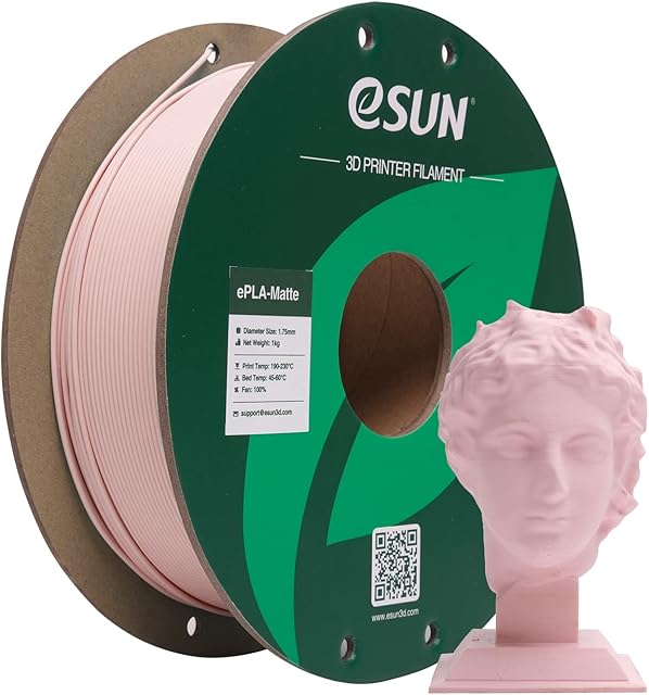 eSUN Upgraded Matte PLA Filament 1.75mm, Matte PLA 3D Printer Filament, Shine-Free Color, Frosted Texture, 1KG Spool (2.2 LBS) 3D Printing Filament for 3D Printers, Matte Peach Pink