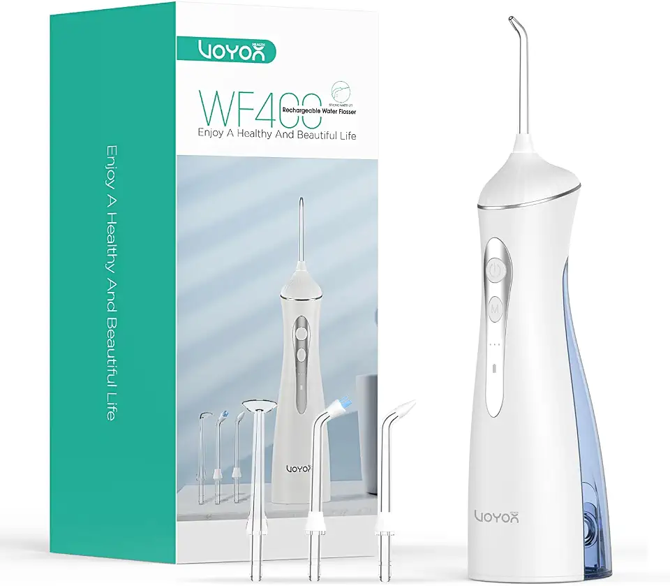 VOYOR-HEALTH Flosser dental de água para dentes sem fio, fio dental elétrico recarregável para limpeza de dentes e fio dental, irrigador oral portátil, 3 modos e IPX7 à prova d'água para viagens para
