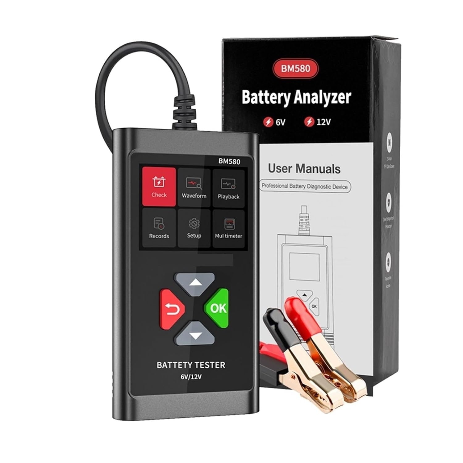 BM580 Battery Tester 12V 6V Car Battery Charr Tools Start-Up Circut Charging Automotive Analyzer PK KW650 KW208