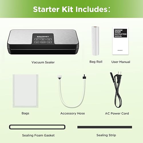 Miniatura 8 de SPACEKEY Máquina selladora al vacío, máquina de vacío de alimentos de 85 Kpa, sellador al vacío de alimentos con espacio de almacenamiento en rollo