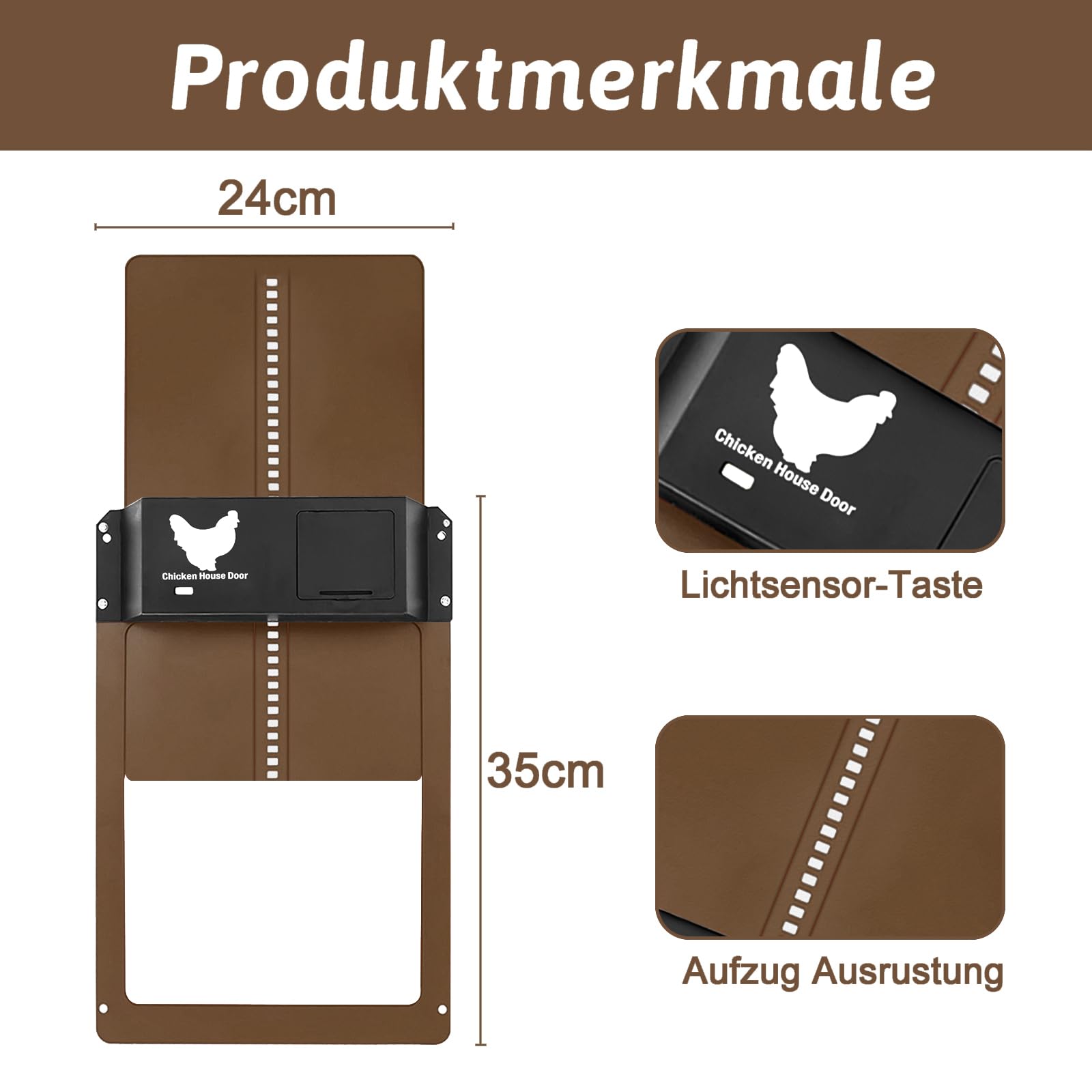 Porte Poulailler Automatique Solaire, Porte De Poulailler Automatique Batterie, Automatic Chicken Coop Door, Etanche avec Capteur de Lumière Porte De Poulailler à Induction à Pile, pour Poulets Canard