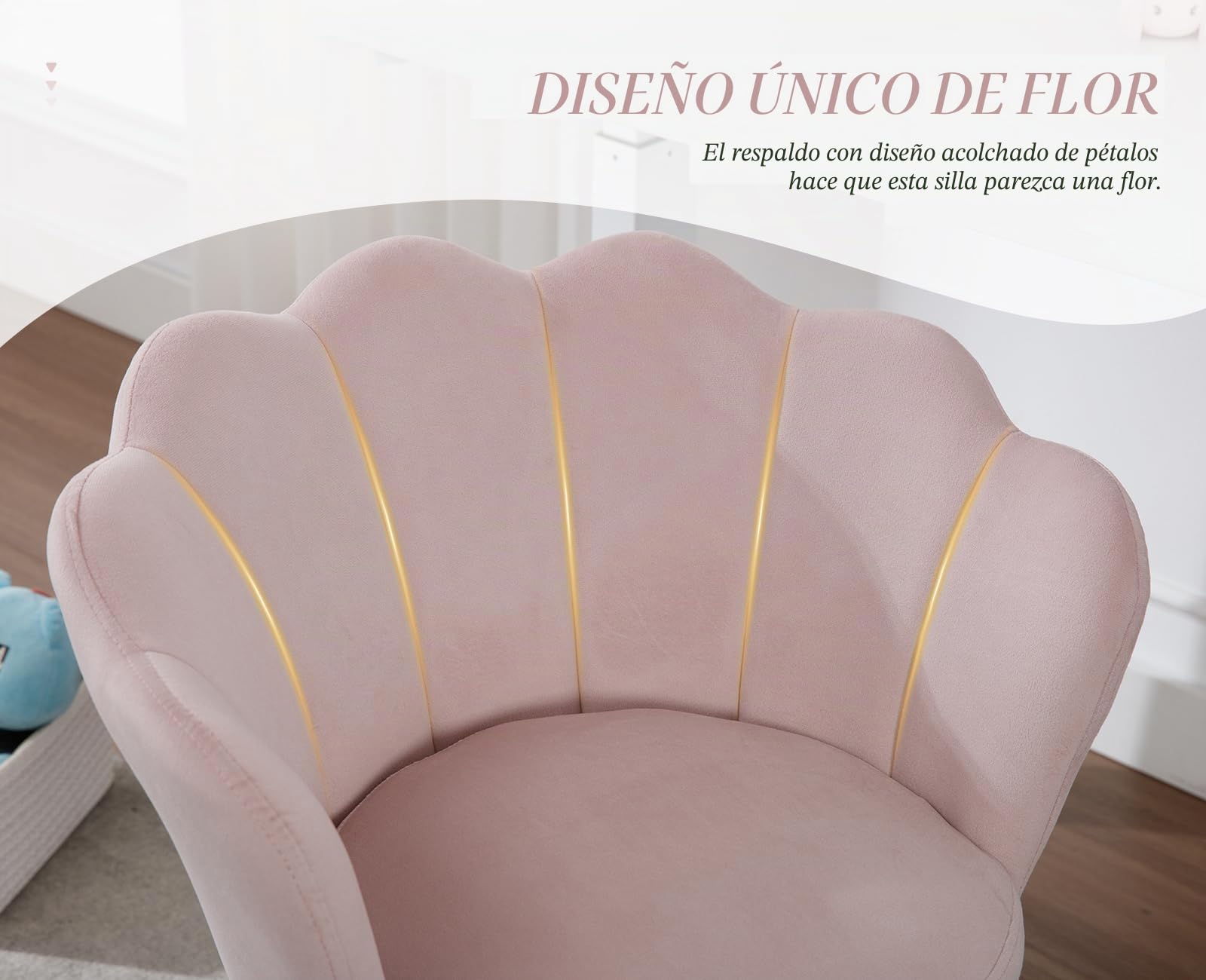 Ya-Home Silla Infantil de Escritorio Silla Giratoria Terciopelo de Estudio,Silla de Oficina Ajustable en Altura para Niños/Juvenil,Rosa Claro