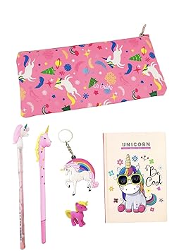 Le Delite Unicorn Fur Diary , Soft Furry Notebook Girls, Diary Kids , Notebook Stylish Diary Pen , Feather Diary Girls Kids, Pencil Box Pouch Eraser Pencil School case Stationery (Diary Combo 1)