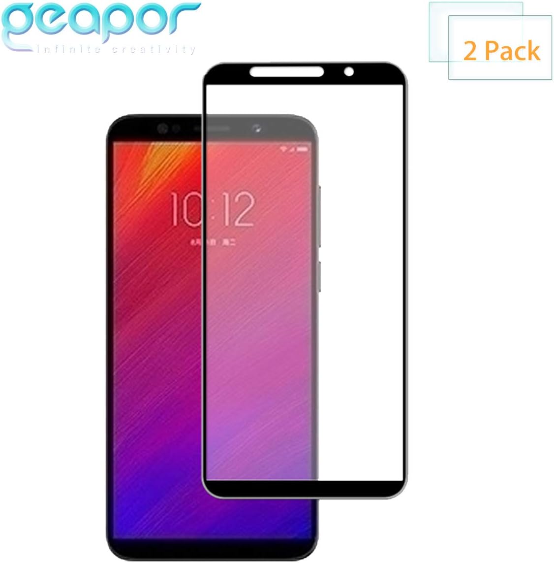 for Lenovo A5 2018 Screen Protector, 2Pack Geapor Full Coverage Waterproof Clear Touch 9H Tempered Glass Screen Protector -Black