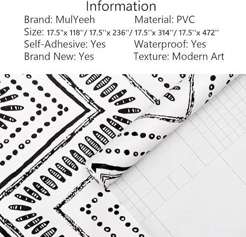 Miniatura 2 de MulYeeh Papel tapiz de 17.5 x 236 pulgadas, diseño moderno de círculos ovalados a rayas negras y blancas, autoadhesivo, extraíble, prepegado,