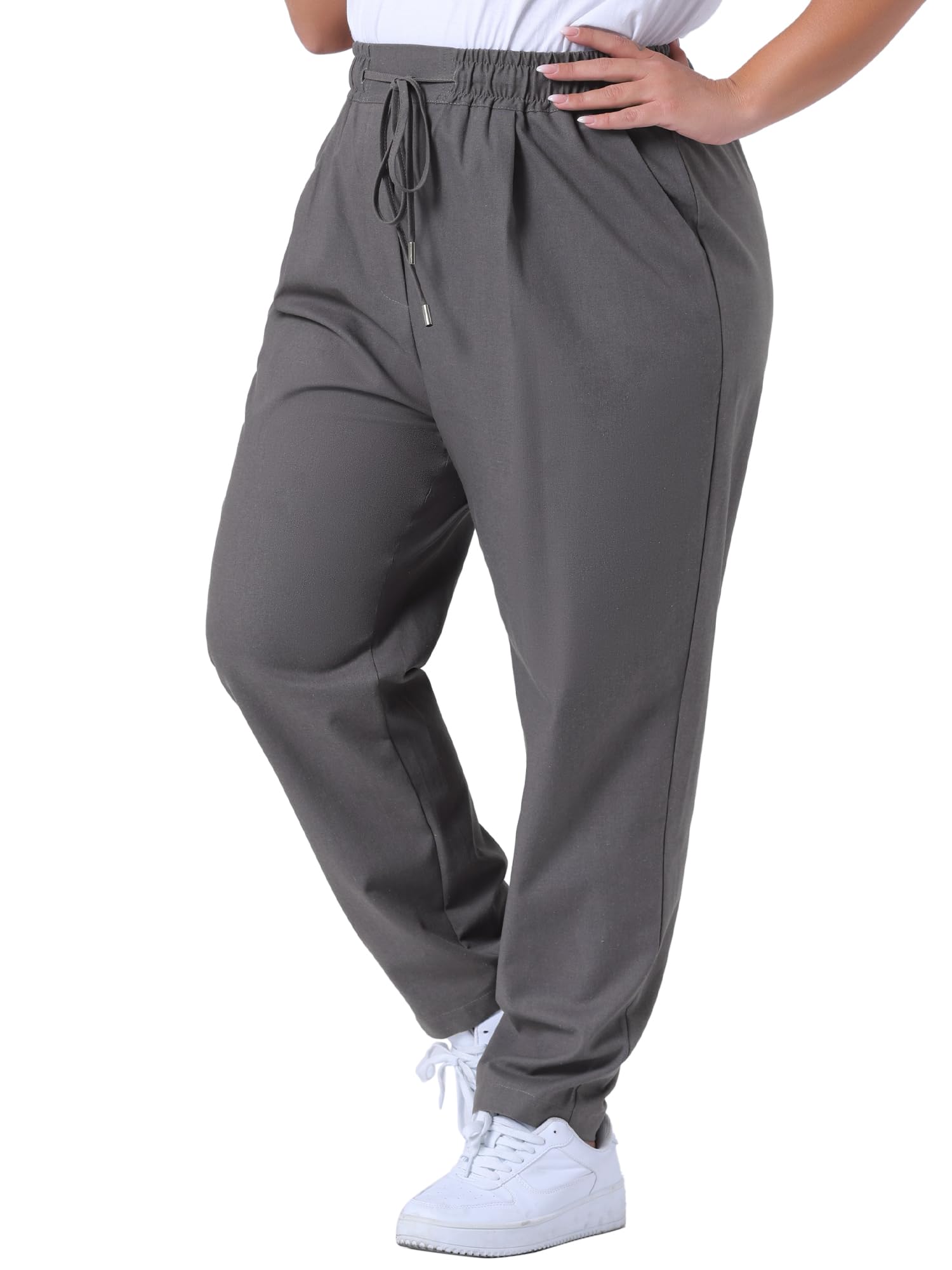 Agnes Orinda Plus Size Pants for Women Straight Leg Drawstring Elastic Work Loose Comfy Trousers with Pockets