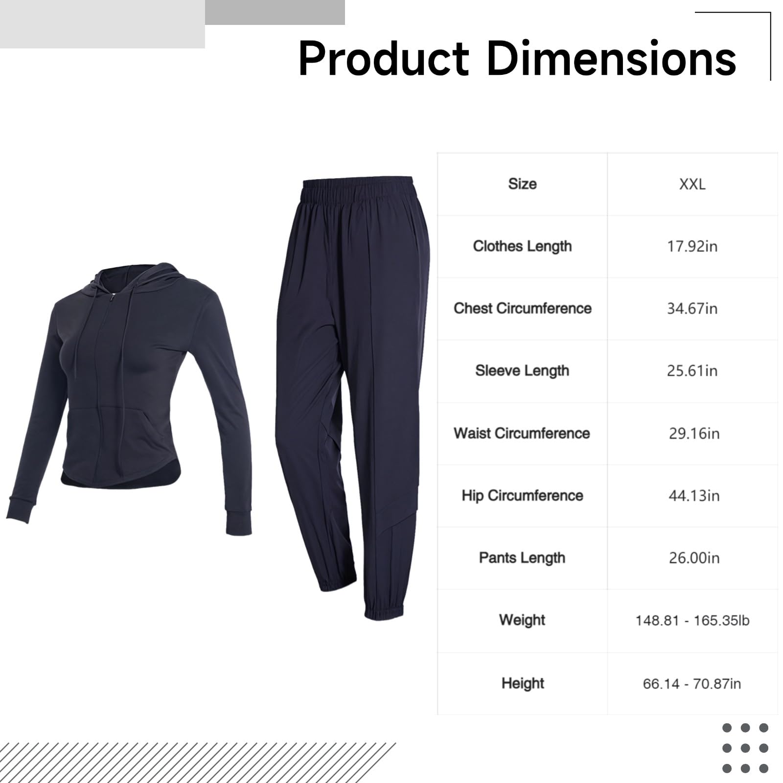 Set da donna con cappuccio e pantaloni da yoga, due pezzi Activewear nylon spandex per pilates e look casual fitness, Nero , Taglia unica