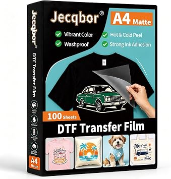 DTF Transfer Film Paper, 100 Sheets A4 Double-Sided Matte DTF Film