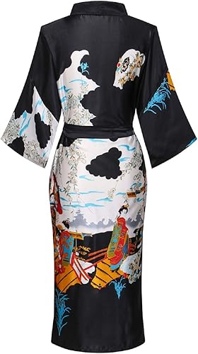 Miniatura 2 de MissNina - Bata tipo kimono sedoso con estampado floral para mujer, batas largas de satén para dormir