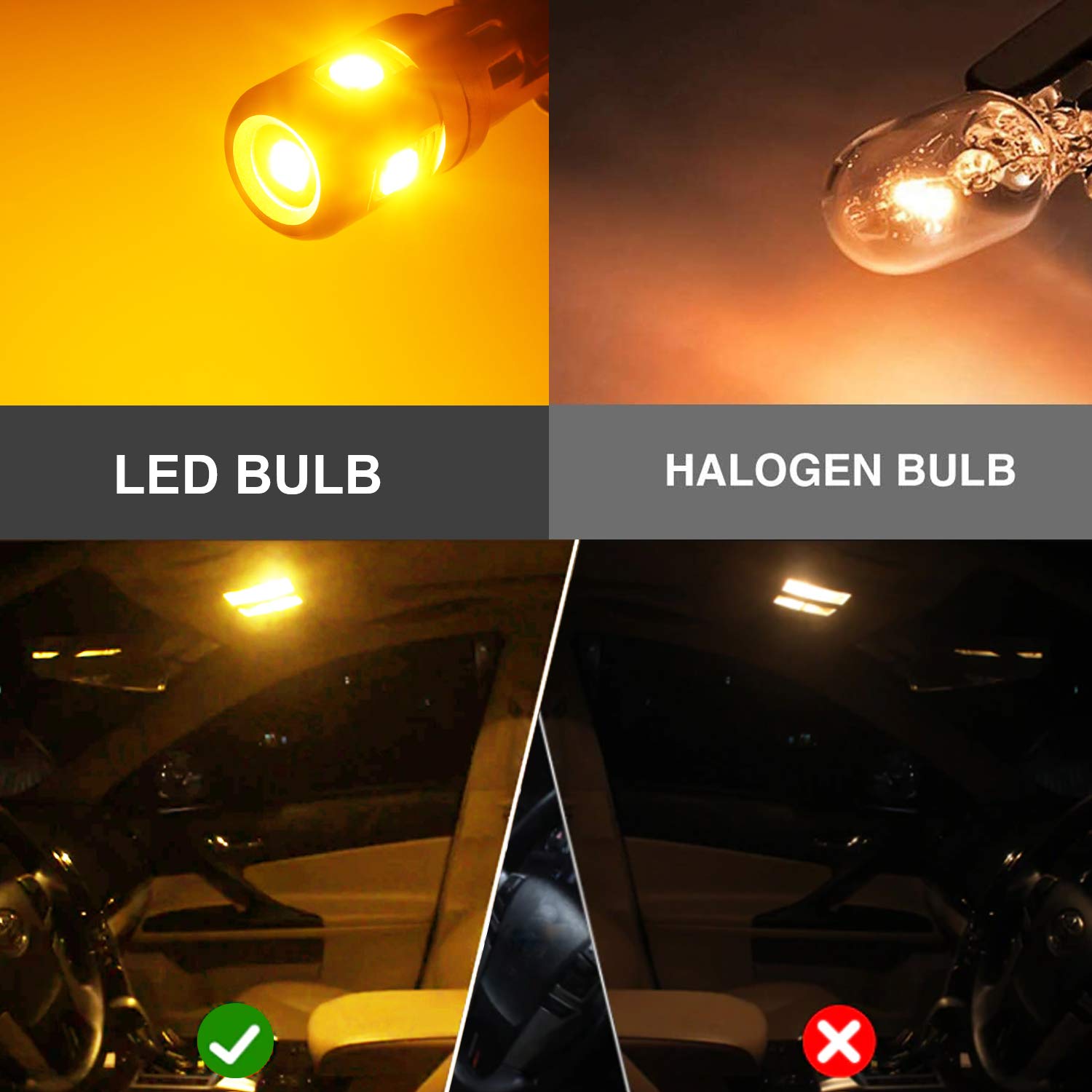 JDM ASTAR 5GS High Performance 1:1 Design 3030-5SMD 194 168 2825 W5W T10 Brgiht Yellow LED Bulbs