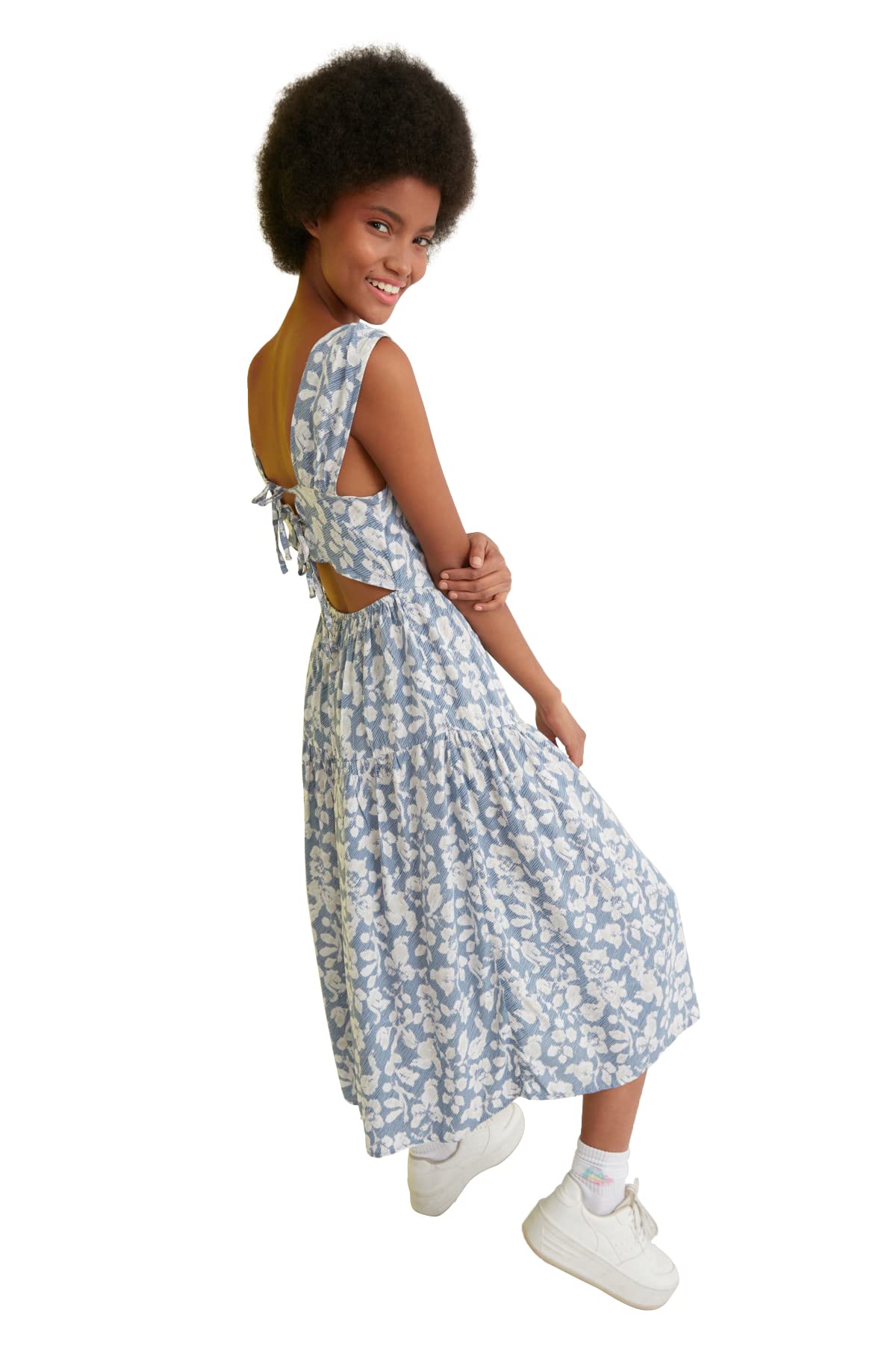 Trendyol FeMan Young Midi Skater Regular fit Woven Dress Blue