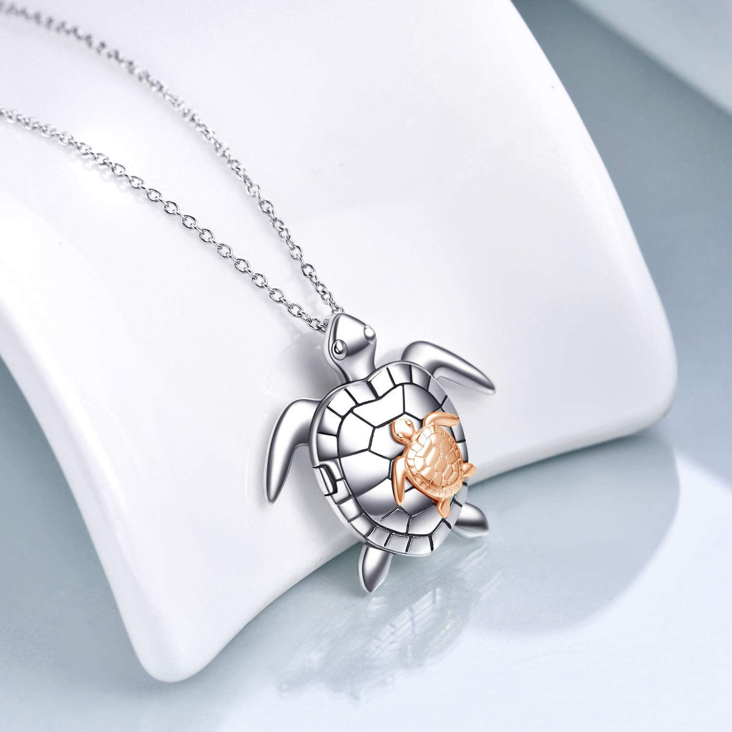 Schildkröten Medaillon Halskette Sterling Silver Damen Kette mit Foto niedlicher Tieranhänger Schmuck Geschenke für Frauen Mutter Tochter