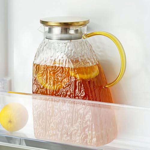 Baffect Jarra de agua, jarra de vidrio con tapa y asa, jarra de vidrio de borosilicato de 63 onzas  1.8 L de alto para puerta del refrigerador,