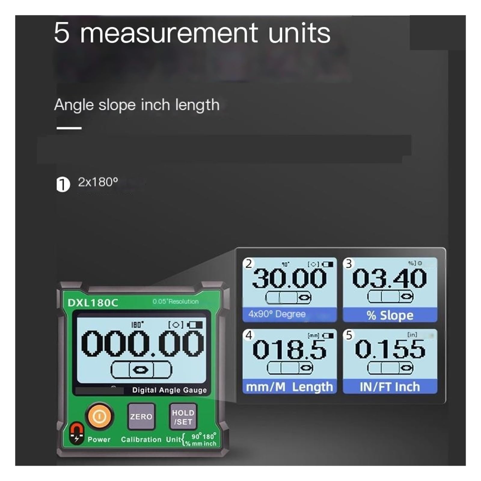 Livello elettronico, misuratore angolare digitale DXL180C Inclinometro digitale con righello livellante magnetico 180° Strumenti di misurazione(DXL180C magnetic)