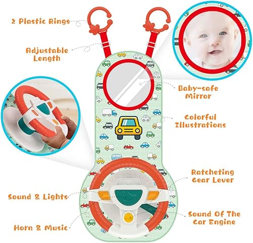 Miniatura 2 de Nyidpsz Juguete para asiento de automóvil infantil, juguete para asiento de automóvil con espejo, luz de música, asiento de automóvil, juguete de