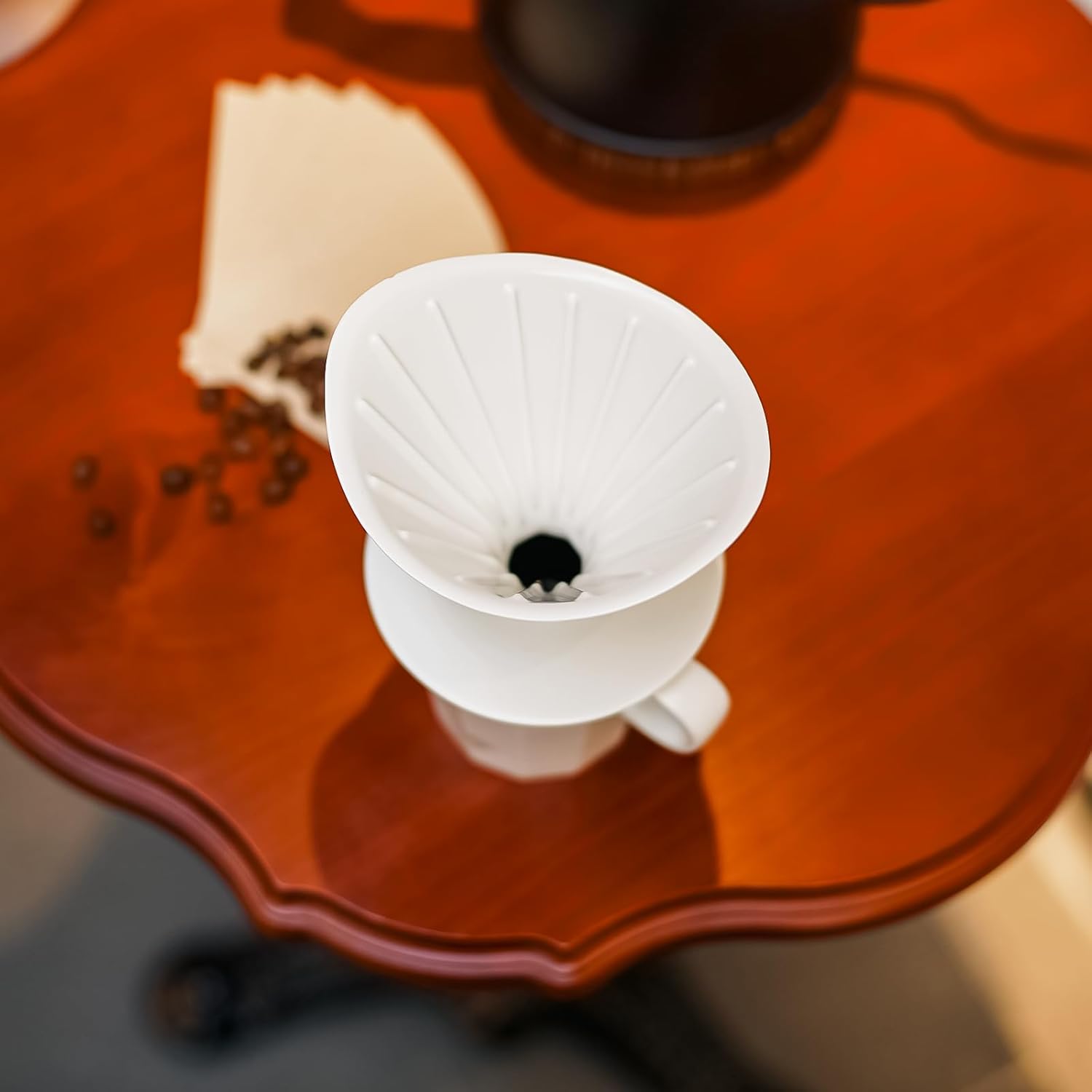 Pour Over Coffee Maker Set, White Ceramic Coffee Dripper with V60 Paper filter, White Ceramic Streamline Coffee Mug for Cafe Home Restaurant 6291-12101-03A