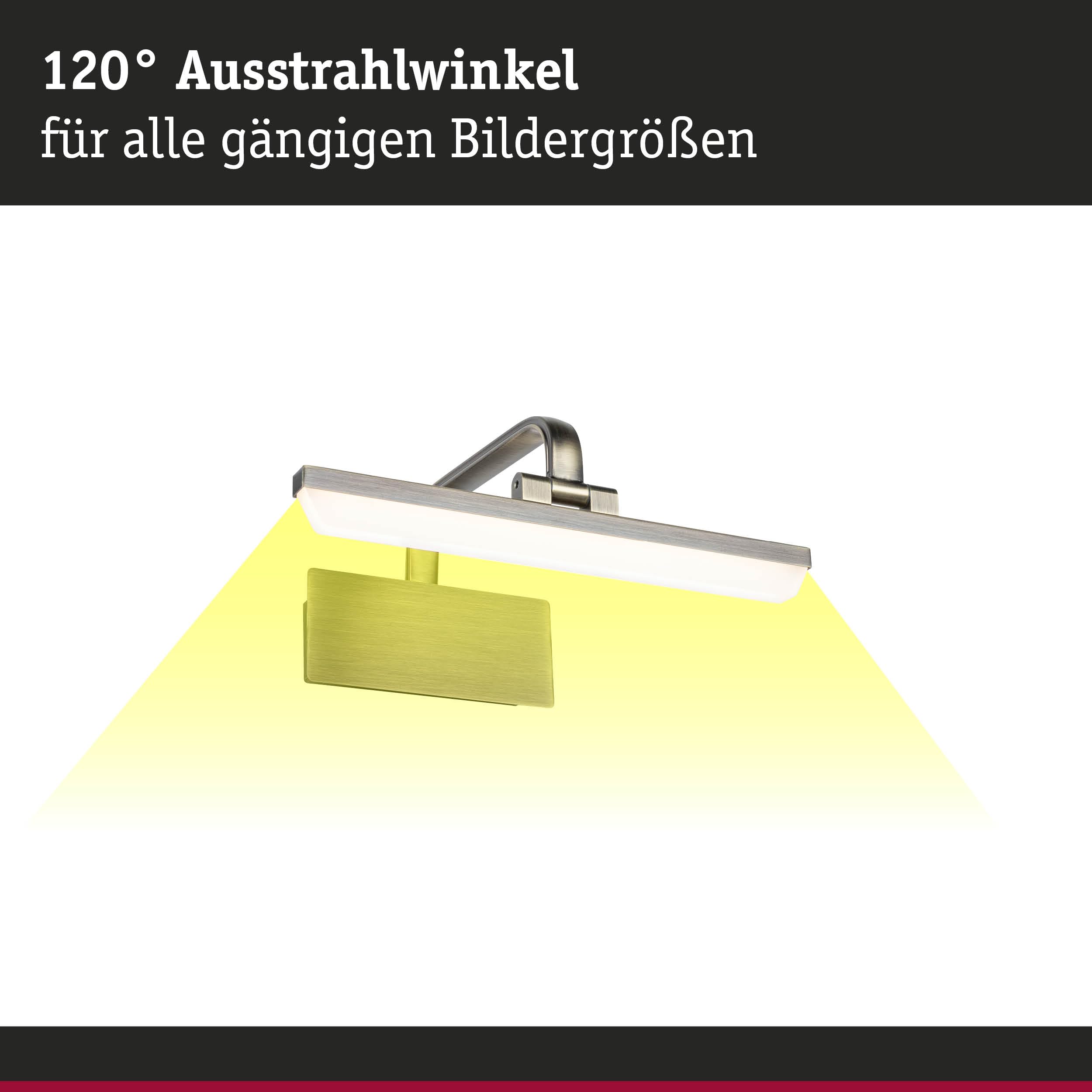 Paulmann 95568 Luminaria para cuadros LED Renan 300mm incl. 1x6W blanco cálido, latón envejecido, luz para cuadros, metal, acrílico, aplique, 3000K
