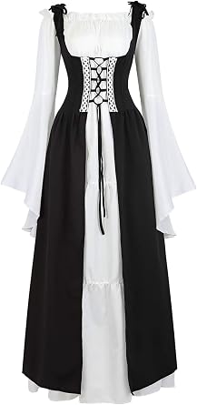 Kranchungel Renaissance Costume Women Dress Flowy Long Sleeve Medieval Dress for Renaissance Faires & Medieval Festival