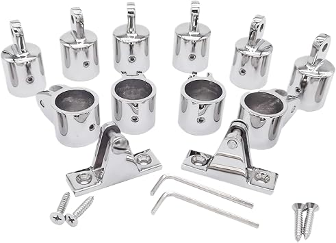 12 PCS 22mm 25mm 3 Bimini Hardware Kit Deck Hinge Jaw Slide Eye End Fittings Marine 316 Stainless Steel Compatible with Most Bimini Tops