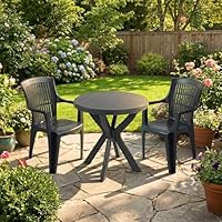 Trabella TIVOLI Round Outdoor Resin Plastic Bistro Garden Furniture Set with 2 PARMA Stacking Chairs
