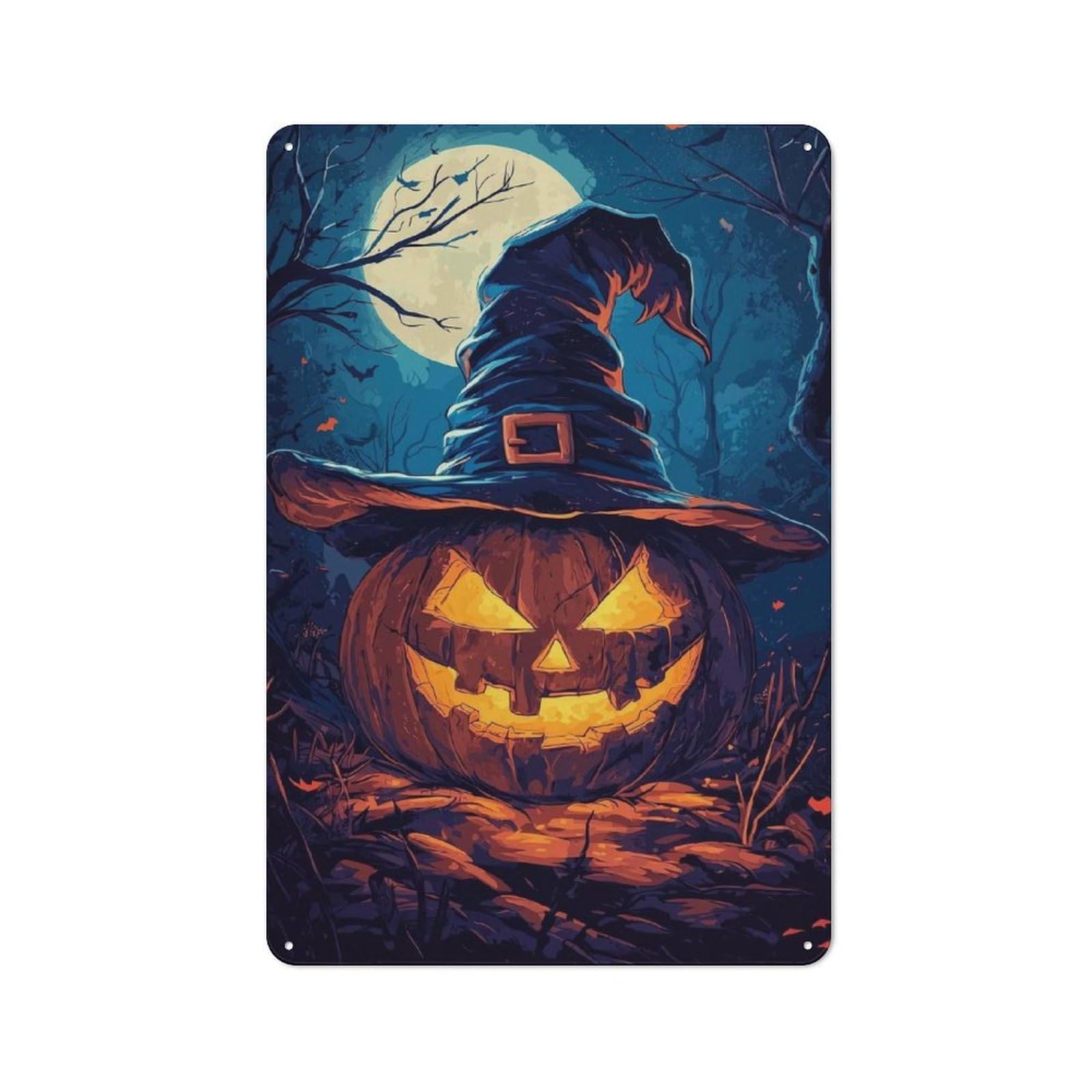 Junmoney Halloween Pumpkin Witch Vintage Retro Metal Sign 30X20cm Featuring Garage Wall Decor For Garage, Workshop, Shed Or Utility Room