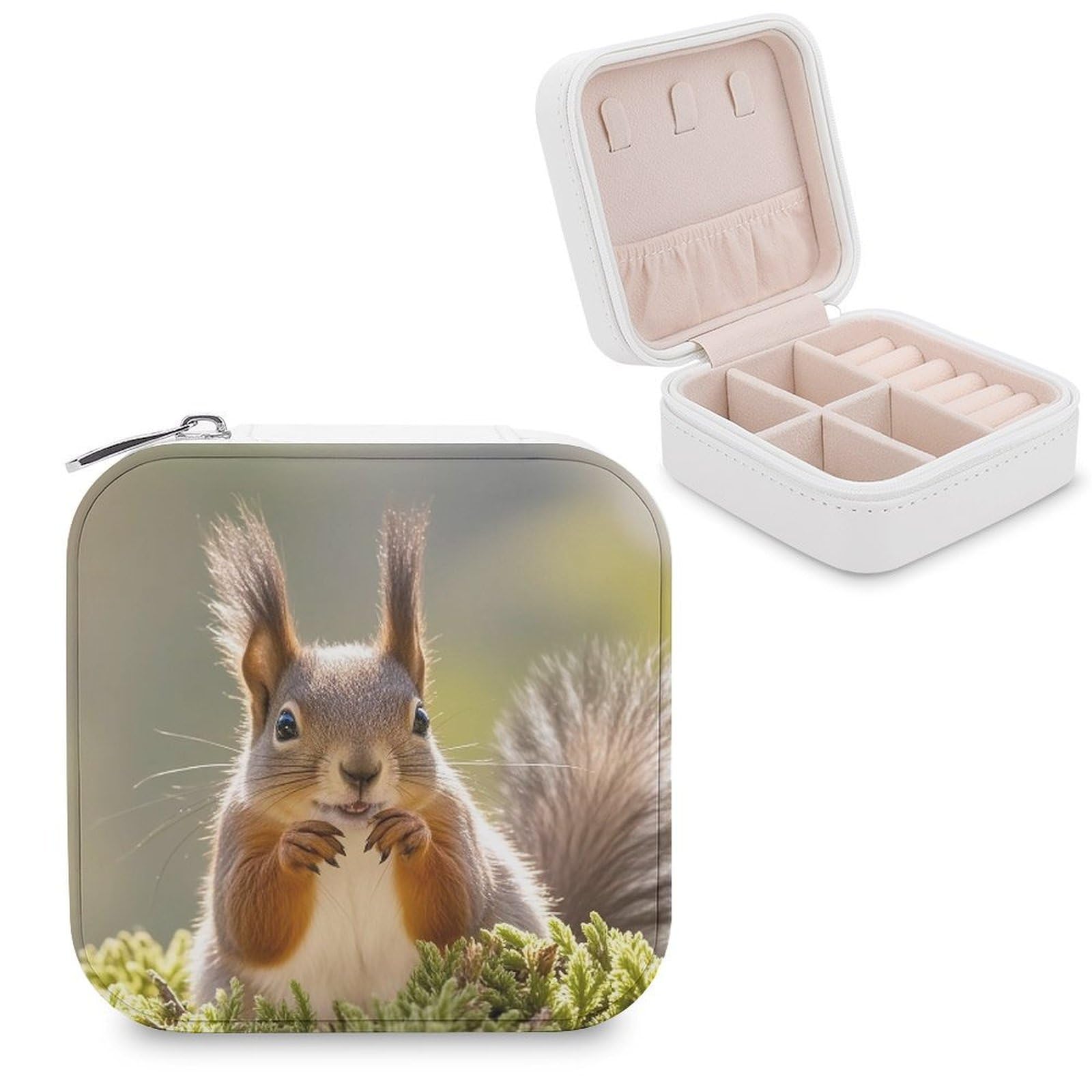 FekiLoot Squirrel Funny Animal Jewelry Case Personalized Leather Jewelry Box Mini Travel Jewelry Case Small Portable Jewelry Organizer for Ring Earrings Necklace Bracelet