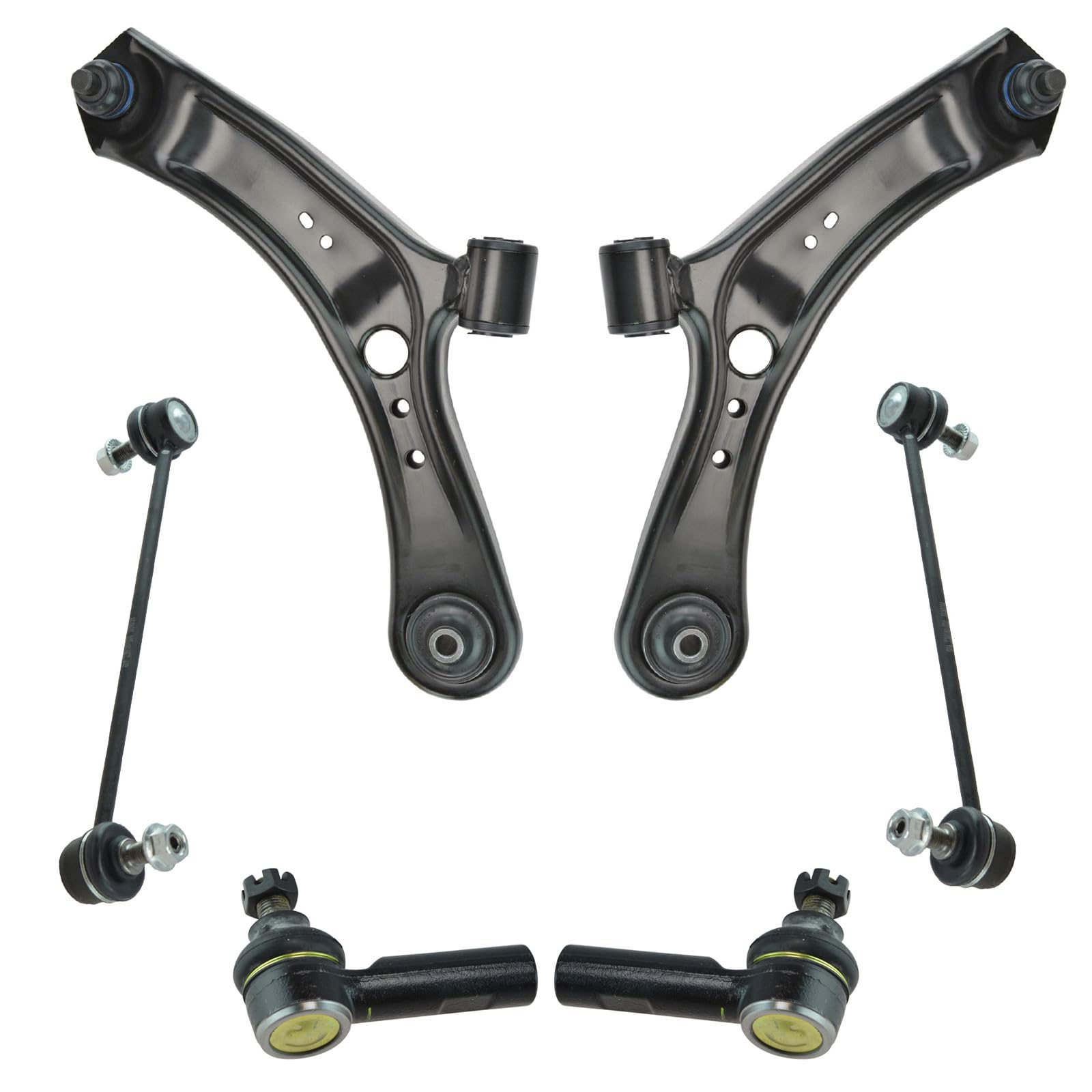 TRQ Front Steering & Suspension Kit Control Arm with Ball Joint Sway Bar Stabilizer Link Tie Rod Compatible with 2007-2013 Suzuki SX4