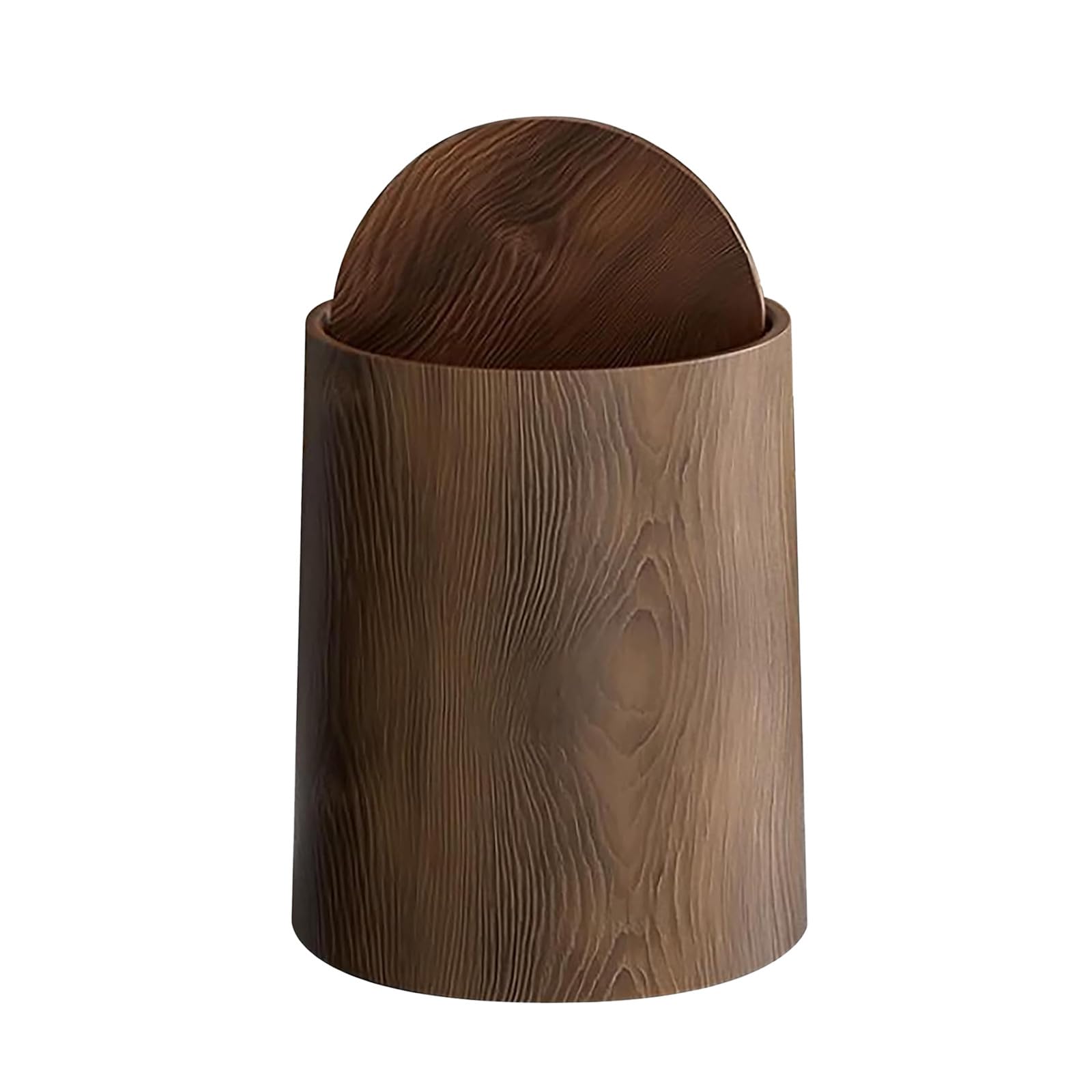 Vintage Wood Grain Trash Can with Swing Lid - Dual Barrel Decorative Bin for Kitchen, Bathroom, Living Room, Office - Retro Style Waste Bin with Auto-Closing Lid (23.3x27cm)