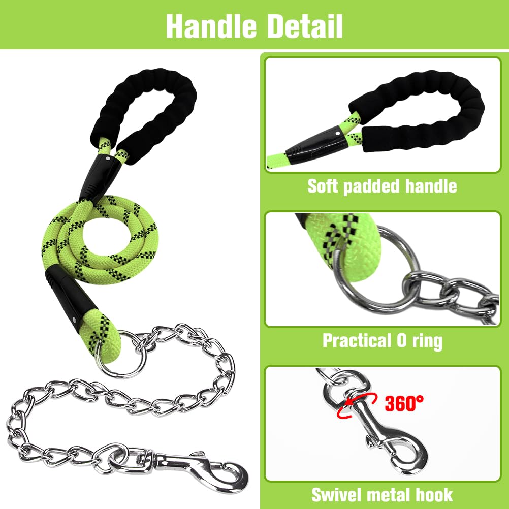 MIHACHI Anti Chew Dog Lead, Heavy Duty Rope Dog Leash with No Bite Chain and Soft Padded Handle - Image 3