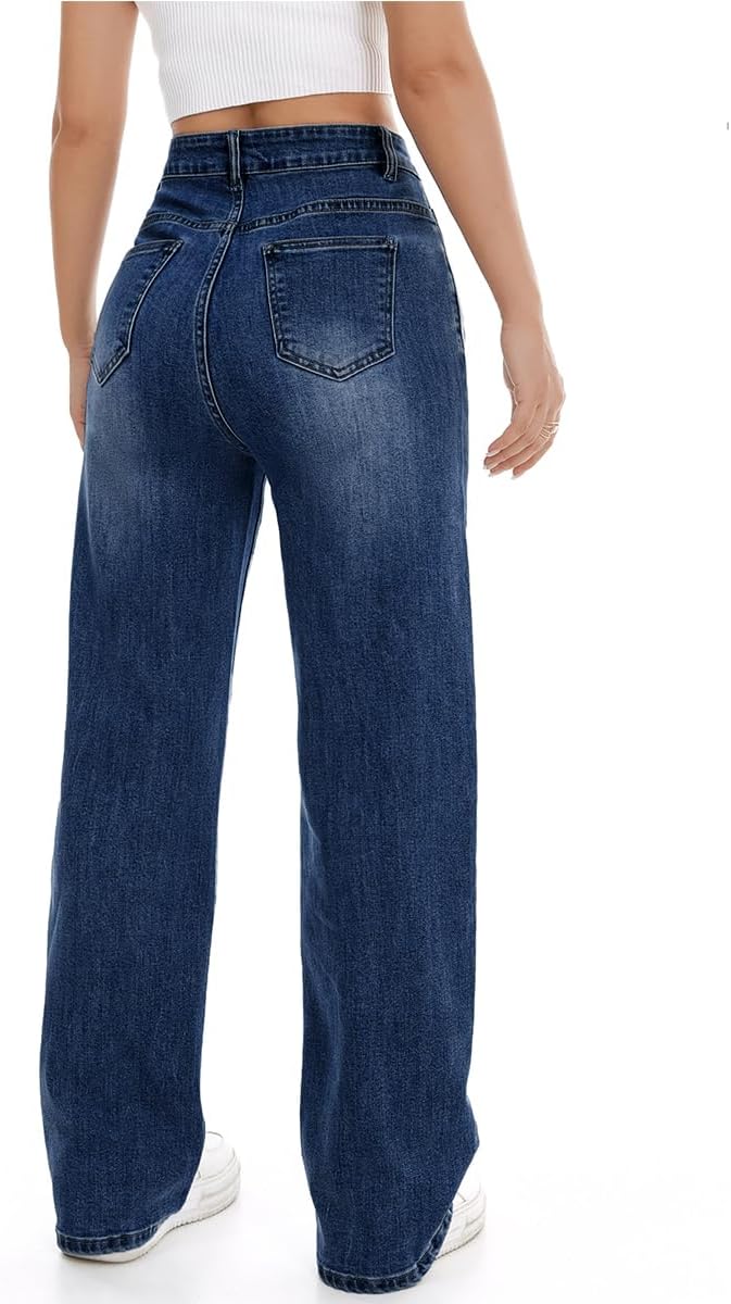Mars power Women's Wide Leg Jeans High Waisted Baggy Straight Leg Loose Stretchy Casual Denim Pants - Image 3