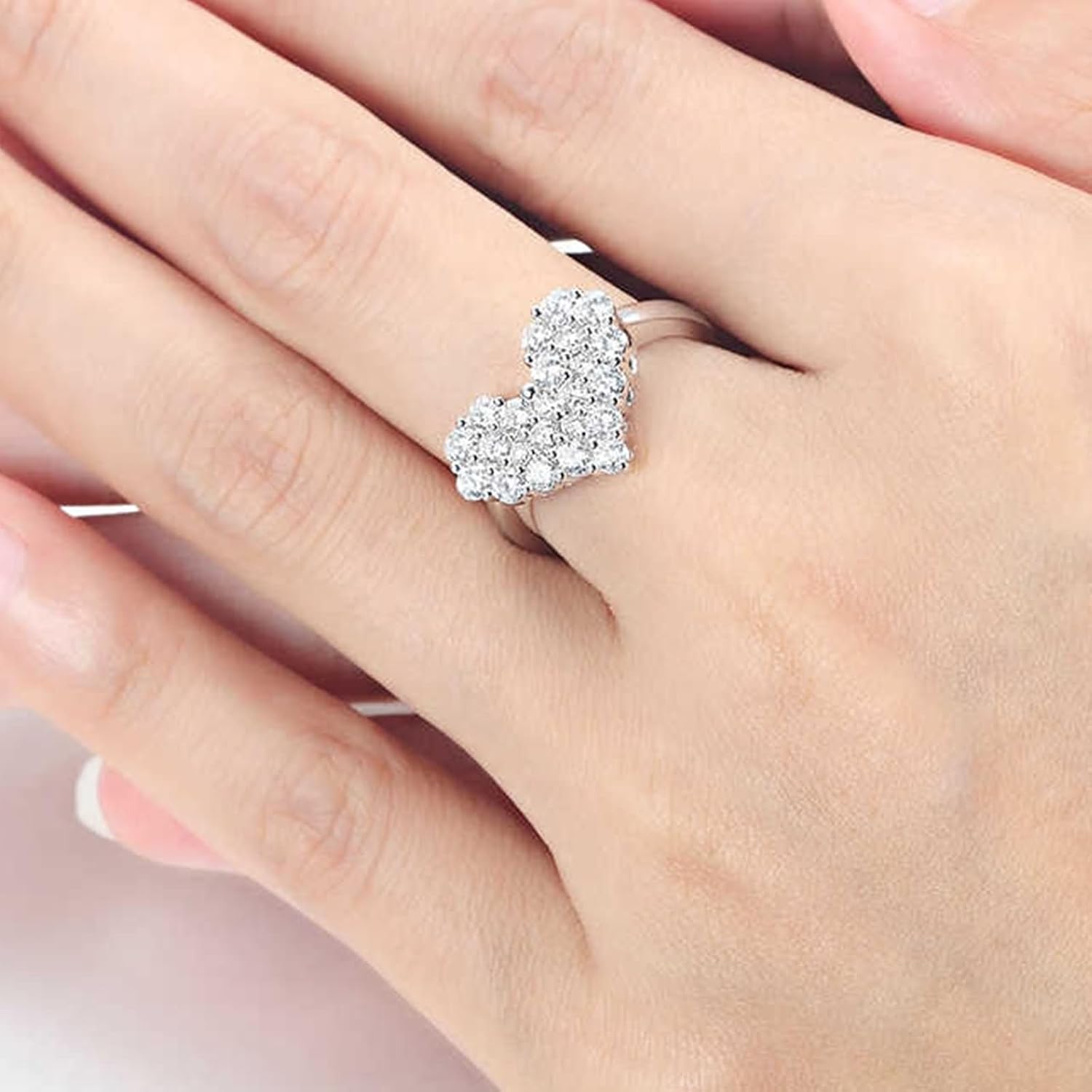 White Gold 9K / 14K / 18K Promise Rings for Women, Heart with 1ct Diamond, Engagement Ring Silver Band Women