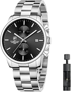 Herrenuhren mit lässiger wasserdichter Chronographen Quarzuhr aus Edelstahl und Metall, Auto Date in farbenfrohen Zeigern