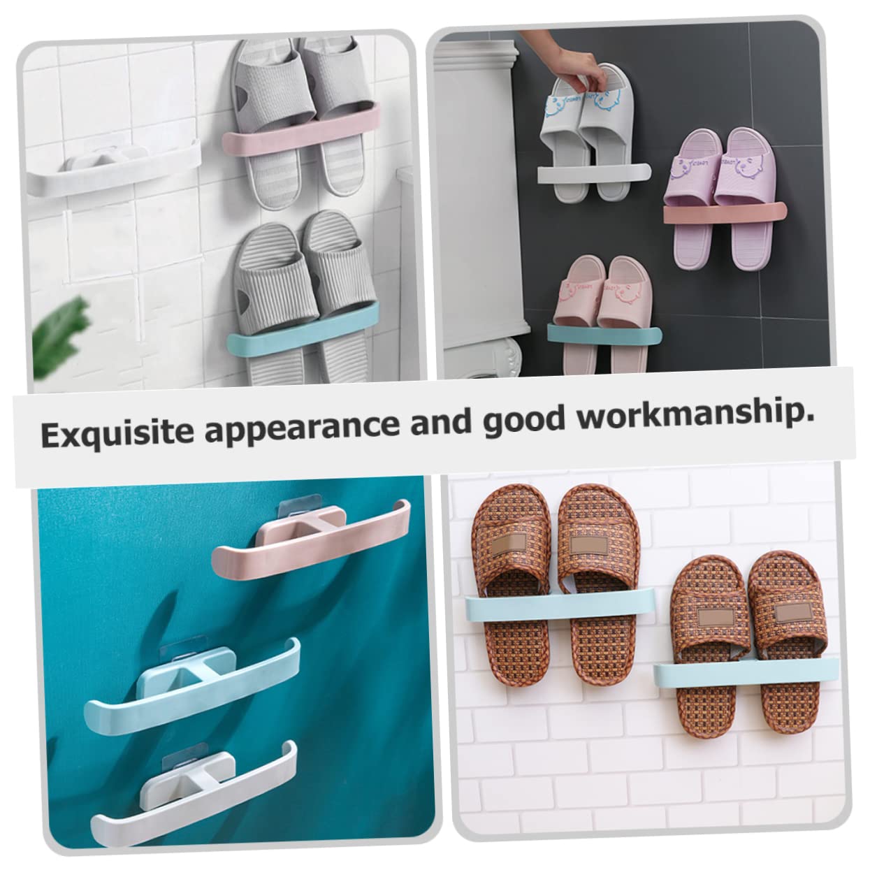 HOUDERCO 9pcs Wall Mounted Bathroom Slipper Rack Space Saving Shoe Storage Holder Easy Installation No Drilling Required for Use