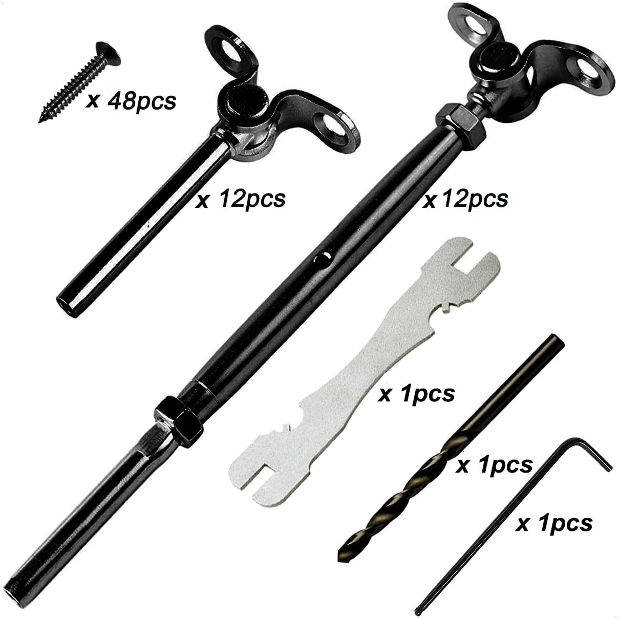 3/16 Black Cable Railing Hardware, 12 Pairs Black Stainless Steel Cable Railing Kit, for 3/16 Cable Railing System, Adjustable Angle, T316 Marine Grade Thick Plate