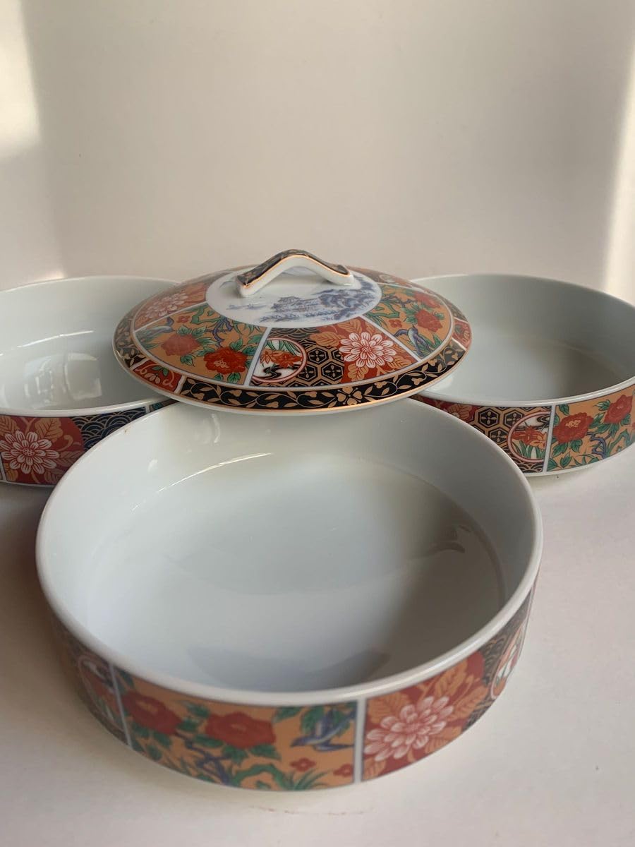 瑞】伊万里焼 色絵花鳥紋 重箱 四段重 ＊（直し有り）