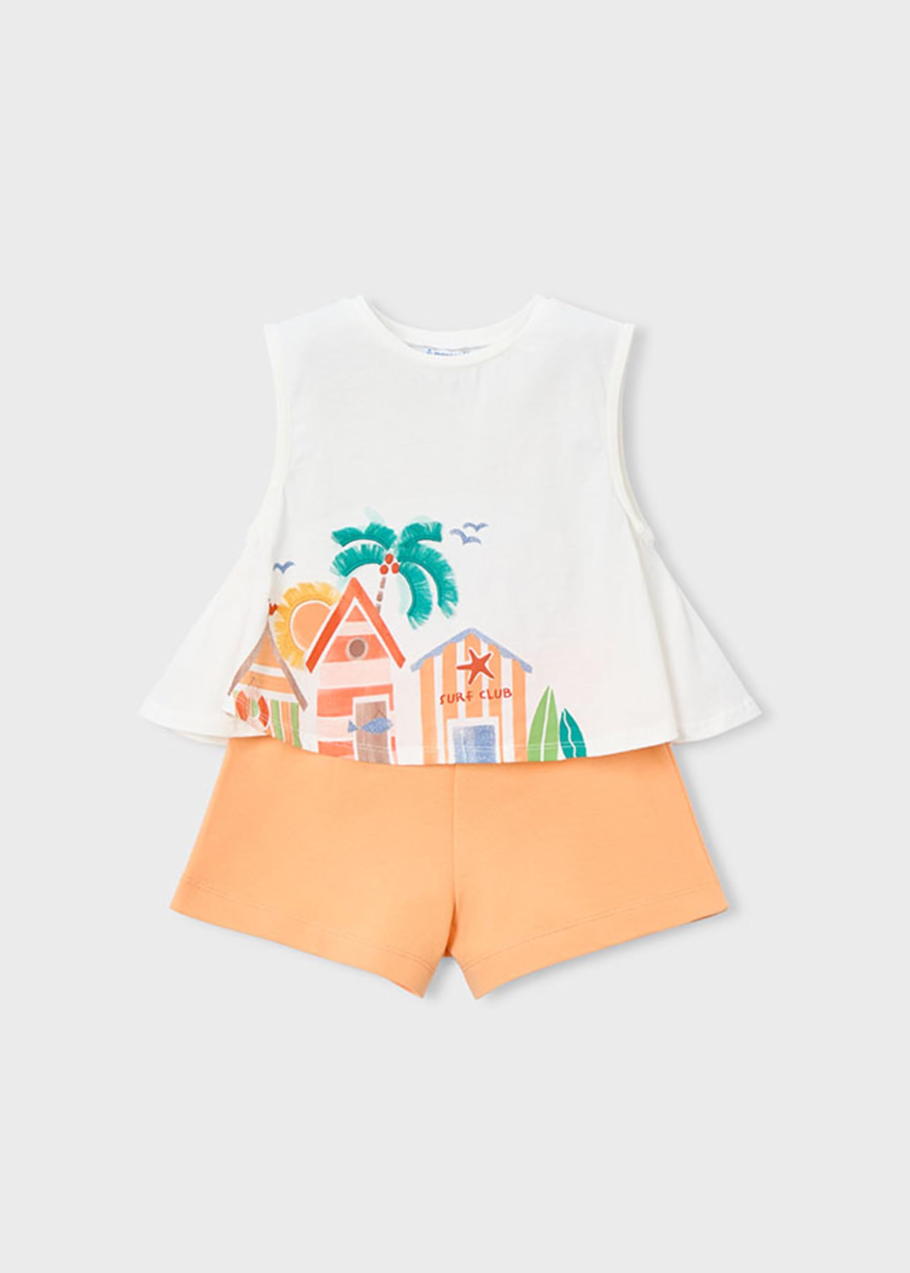 Mayoral Conjunto Niña Verano - Camiseta Blanca Sin Mangas con Estampado y Short – Ropa Infantil Cómoda y Fresca -Algodón