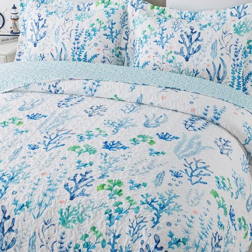 NEWLAKE Quilt Bedspread Sets - West Coastal Pattern Reversible Coverlet Set, Queen Size